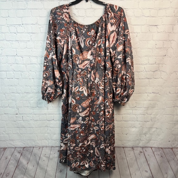 BloomChic Brown Floral Balloon Sleeve Dress Plus Size 3X - Picture 7 of 7